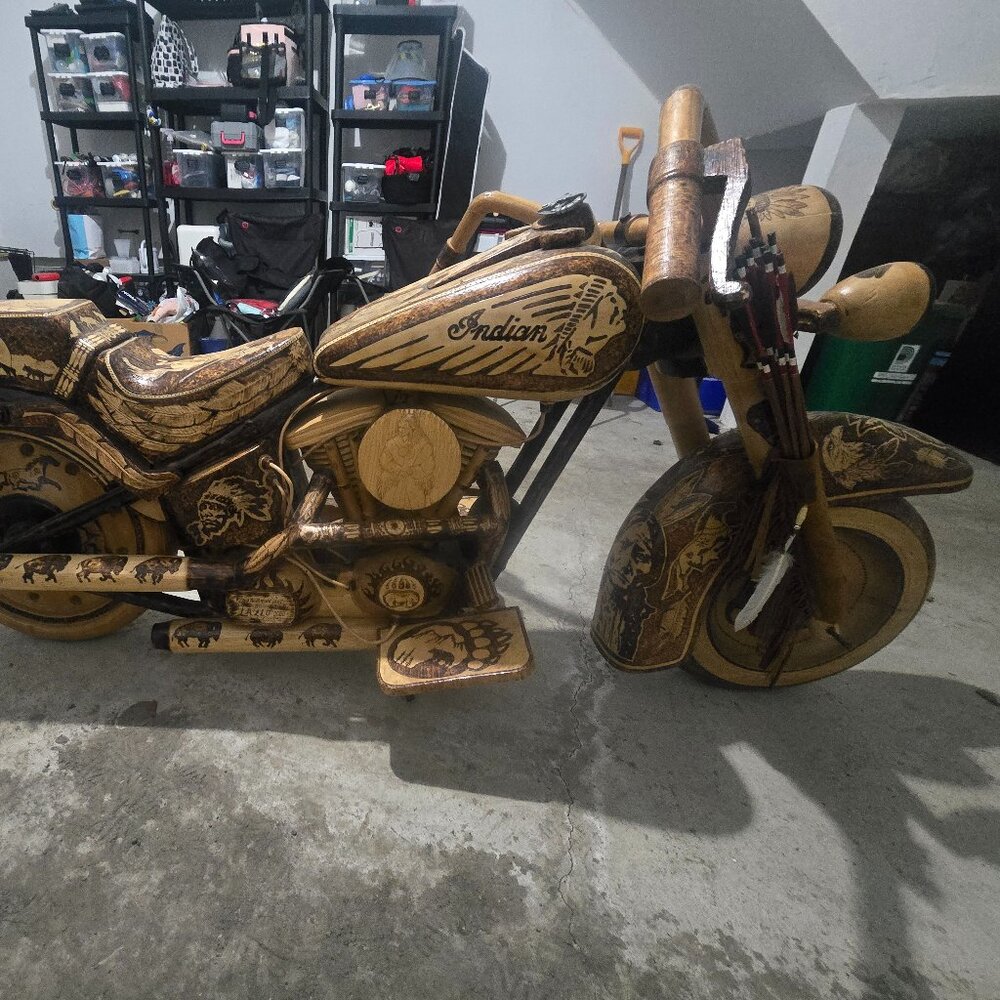 Life-size handcarved Indian Motorycle